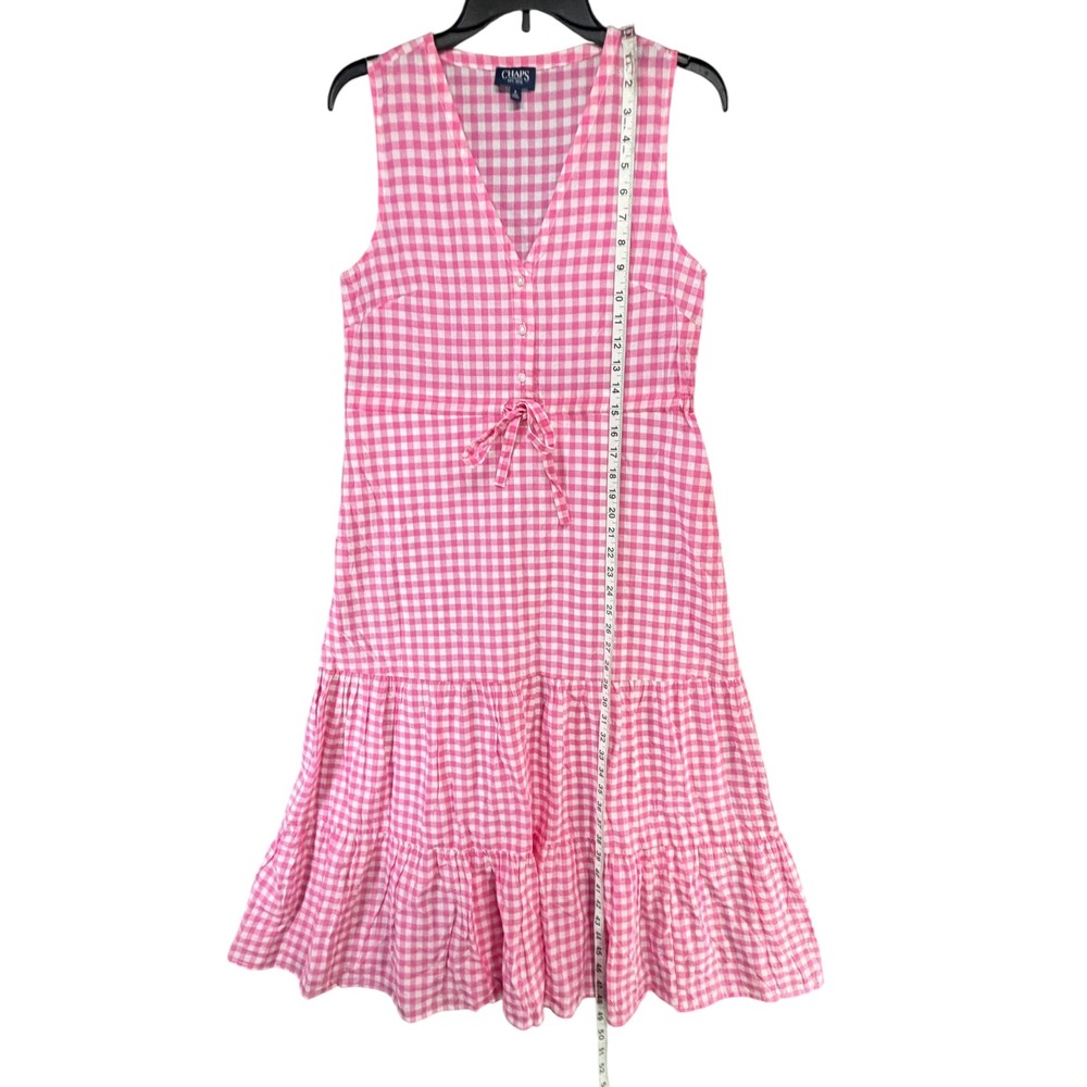 Chaps Gingham Check Tiered Ruffle Midi Dress Small Pink Cotton Cottage Prairie - Picture 8 of 12